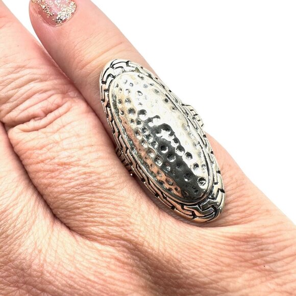Designer Womens Ring Sterling Silver Hammered Statement Size 7 - Picture 2 of 5